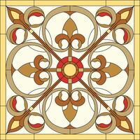 Abstract flower in square frame, geometric ornate pattern tile. Window on the ceiling in square frame, symmetric composition, yellow and biege color vector