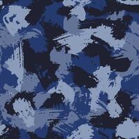 Grunge strokes camouflage, modern fashion design. Paint camo military pattern. Army uniform. Blue sea shade color, fabric print. Seamless texture. vector