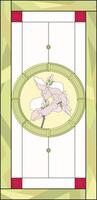 Stained glass panel in a rectangular frame. Classic window, with orchid, abstract floral arrangement of buds and leaves in the tiffany technique. Window frame border vector