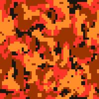 Digital pixel camo texture, seamless pattern for your design. Bright orange coloring camouflage, modern fabric print. Abstract repeating wallpapers vector