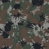 Blots camo seamless pattern of paint splashes spots. Hand drawn camouflage texture for printing on fabric. Urban ink grunge background vector
