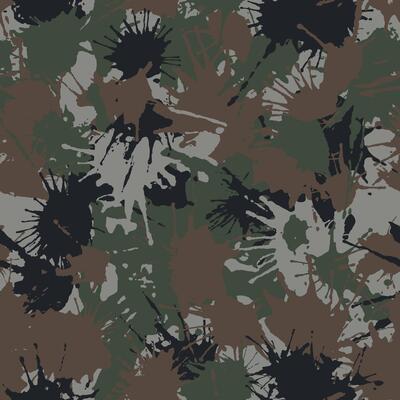 Blots camo seamless pattern of paint splashes spots. Hand drawn camouflage texture for printing on fabric. Urban ink grunge background