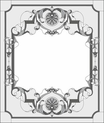 Stained glass frame border, abstract floral arrangement of buds and leaves in the art Nouveau style. Decorative design of the window or door