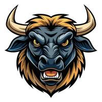 an angry buffalo head with horns on white background vector