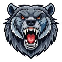 bear head with open mouth and teeth white background vector