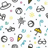 summer seamless pattern with beach and sun hats vector