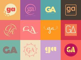 GA logo company template. Letter g and a logotype. Set different classic serif lettering and modern bold text with design elements. Initial font typography. vector