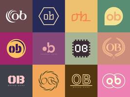 OB logo company template. Letter o and b logotype. Set different classic serif lettering and modern bold text with design elements. Initial font typography. vector