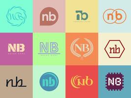NB logo company template. Letter n and b logotype. Set different classic serif lettering and modern bold text with design elements. Initial font typography. vector