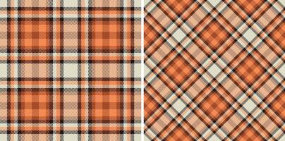Two seamless autumnal plaid patterns in warm peach and cream tones. Perfect for textile design, fallthemed projects, or creating cozy backgrounds. vector
