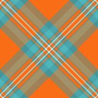 Vibrant plaid pattern in teal, orange, and taupe. Geometric design perfect for textile prints, apparel, website backgrounds, or any project needing a bold, modern texture. vector