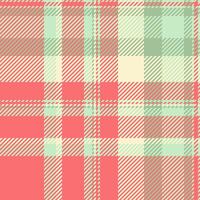 Soft coral, mint, and cream plaid pattern. Ideal for textile design, fashion, home decor, and website backgrounds. A gentle, repeating texture evokes warmth and a touch of nostalgia. vector