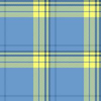 Colour textile tartan texture, furry plaid background pattern. Coat fabric check seamless in blue and yellow colors. vector