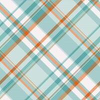 Elegant diagonal plaid pattern in soft teal, peach, and brown hues on a white background. Perfect for textile design, website backgrounds, or packaging. vector