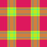 Vibrant plaid pattern in bold pink, orange, and lime green. Perfect for textile design, website backgrounds, or fashionrelated projects. This energetic image evokes a sense of fun and modernity. vector