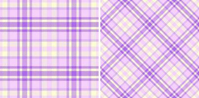 Pair of pastel purple and yellow plaid patterns. Perfect for textile design, scrapbooking, or wrapping paper. Subtle yet stylish, these soft textures offer a versatile backdrop for various projects. vector