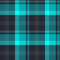 Decorative tartan plaid background, daisy textile texture seamless. Canadian check fabric pattern in dark and cyan colors. vector