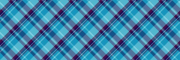 Golf check texture textile, checkered pattern plaid seamless. Handsome background fabric tartan in cyan and blue colors. vector