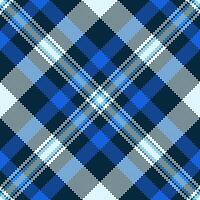 Stylish blue and white pixelated plaid pattern. Perfect for textile design, website backgrounds, or fashion projects. Modern geometric texture with a timeless appeal. vector