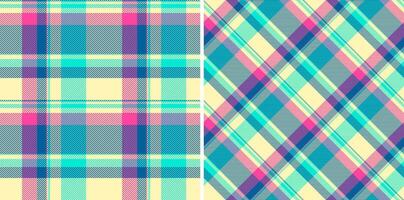 Texture fabric of seamless background plaid with a check tartan textile pattern. Set in rainbow colors. Graphic design detailed editable swatch. vector