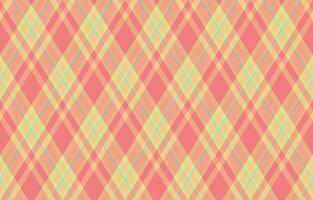 Vibrant coral and pale yellow diagonal plaid pattern. Perfect for textile design, website backgrounds, or fashion projects. This cheerful, seamless texture evokes feelings of warmth and optimism. vector