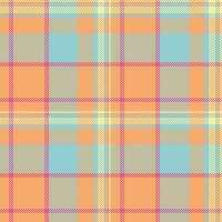 Neutral seamless check, winter background tartan fabric. Basic pattern plaid textile texture in orange and cyan colors. vector