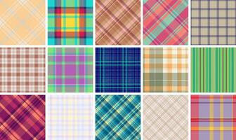 Vibrant collection of 15 seamless plaid patterns. Perfect for textile design, fashion, website backgrounds, and scrapbooking. vector
