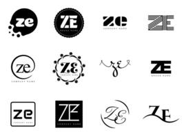 ZE logo company template. Letter z and e logotype. Set different classic serif lettering and modern bold text with design elements. Initial font typography. vector