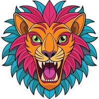 a colorful lion head with its mouth open vector