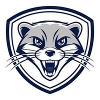 an angry raccoon head in a shield vector