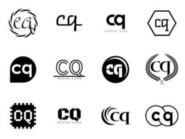 CQ logo company template. Letter c and q logotype. Set different classic serif lettering and modern bold text with design elements. Initial font typography. vector
