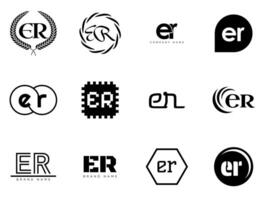 ER logo company template. Letter e and r logotype. Set different classic serif lettering and modern bold text with design elements. Initial font typography. vector