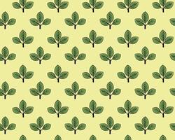 Delightful seamless pattern of stylized green leaves on a pale yellow background. Perfect for textile design, wallpaper, packaging, or website backgrounds. vector