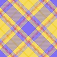 Vibrant diagonal plaid pattern in sunny yellow, lavender, and muted orange. Perfect for textile design, fashion, website backgrounds, or any project needing a cheerful, geometric texture. vector