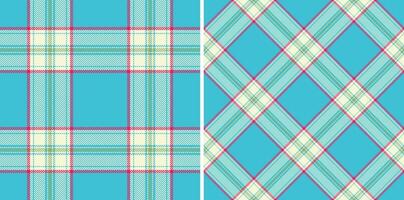 Vibrant teal plaid patterns in classic and diagonal styles. Perfect for textile design, website backgrounds, or crafting projects. These cheerful, versatile textures offer a touch of modern charm. vector