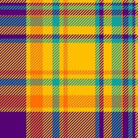Stylish pattern fabric, quiet texture plaid tartan. Plank seamless background textile check in golden poppy and purple colors. vector