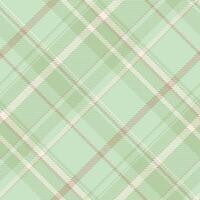 Elegant pastel green and beige plaid pattern. Perfect for textile design, website backgrounds, or stationery. Subtle yet stylish, this seamless texture evokes feelings of calm and sophistication. vector