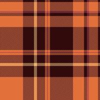 Warm autumnal plaid pattern in rich orange and dark brown hues. Perfect for fallthemed designs, textiles, and backgrounds. Evokes feelings of warmth, comfort, and rustic charm. vector