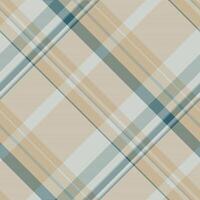 Elegant diagonal plaid pattern in muted beige, teal, and white. Perfect for textile design, website backgrounds, or stationery. vector