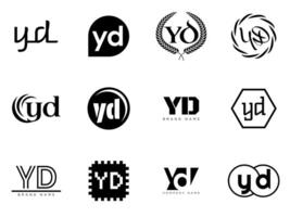 YD logo company template. Letter y and d logotype. Set different classic serif lettering and modern bold text with design elements. Initial font typography. vector