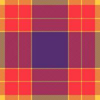 British textile check texture, packaging plaid pattern fabric. Stroke background seamless tartan in red and violet colors. vector