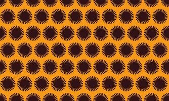 Vibrant abstract pattern featuring repeating dark brown sunburst circles on an orange background. Perfect for textile design, website backgrounds, or any project needing a bold, geometric aesthetic. vector