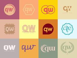 QW logo company template. Letter q and w logotype. Set different classic serif lettering and modern bold text with design elements. Initial font typography. vector