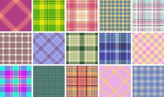 Vibrant collection of 15 unique plaid patterns. Perfect for textile design, fashion, scrapbooking, and website backgrounds. vector