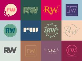 RW logo company template. Letter r and w logotype. Set different classic serif lettering and modern bold text with design elements. Initial font typography. vector