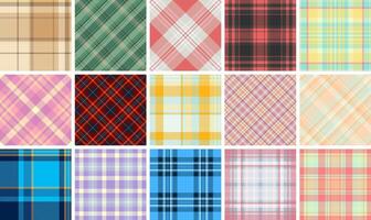 Vibrant collection of 16 unique plaid patterns. Perfect for textile design, fashion, websites, scrapbooking, and more. vector