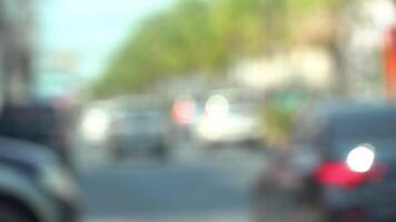 Abstract blurred of many cars driving on the road. Environment of transport at day. with trees on the road. video