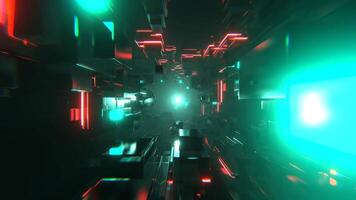 Turquoise and Red Futuristic Cubic Strobe Neon Corridor Background VJ Loop I 4K video