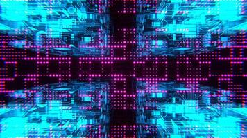 Blue and Pink Cybernetic Chip Cube and Dots Flythrough Background VJ Loop I 4K video