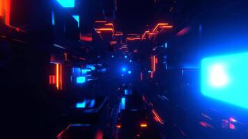 Blue and Orange Futuristic Cubic Strobe Neon Corridor Background VJ Loop I 4K video